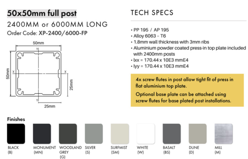 Post – 50x50mm x 2400mm Aluminium Slat Fencing Post - B - Image 2