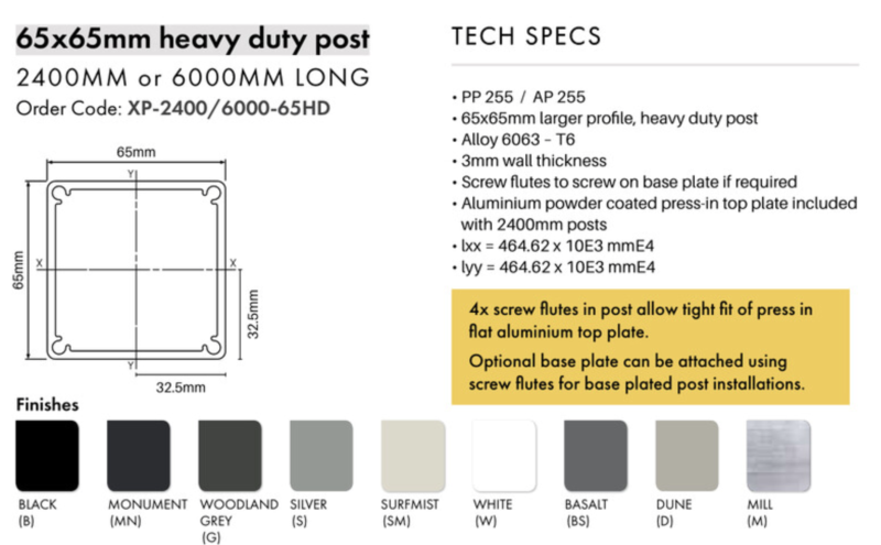 Post – 65x65mm x 6000mm Aluminium Heavy Duty Fencing Post - W - Image 2