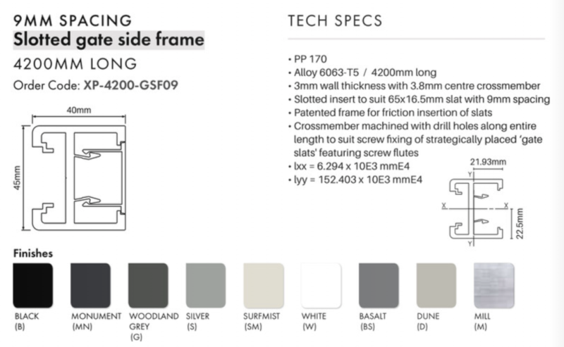 CTS - XPS -  GATE SIDE FRAME - 9MM - 1000mm - SM - Image 2