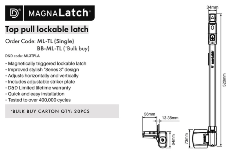 D&D Magna Latch - TOP PULL LATCH - Lockable - Image 2