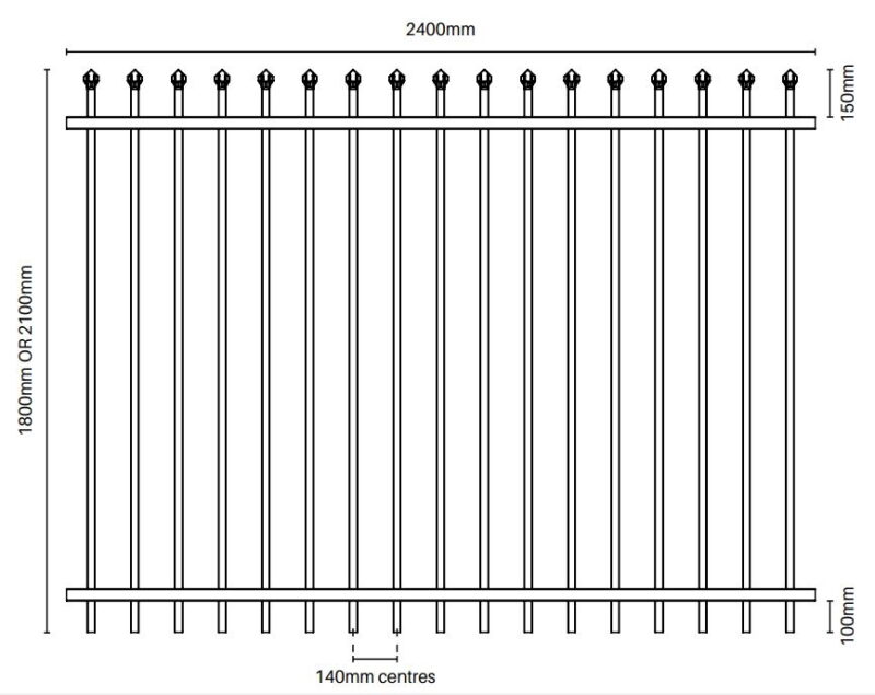 Security Fencing - Panel 1800H x 2400W - ALUMINIUM Spare Top Fence Black - Image 2